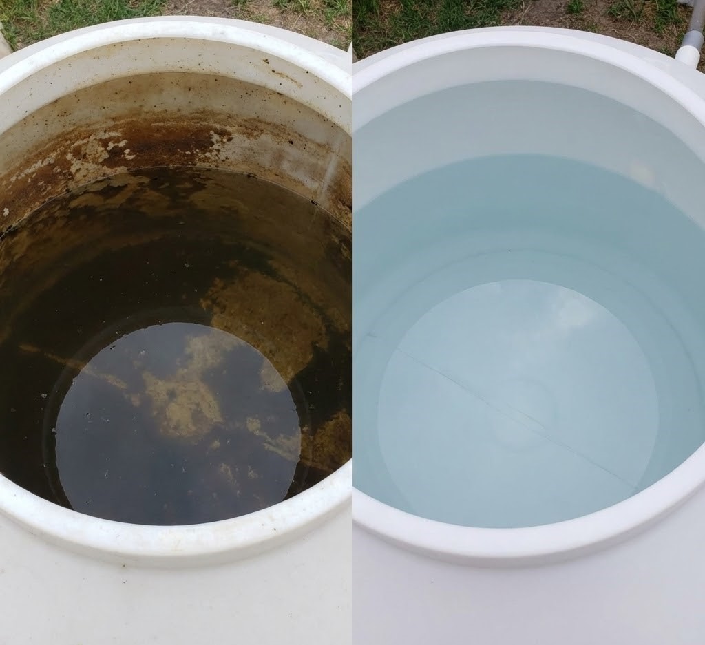 Tanque de agua antes y después de la limpieza